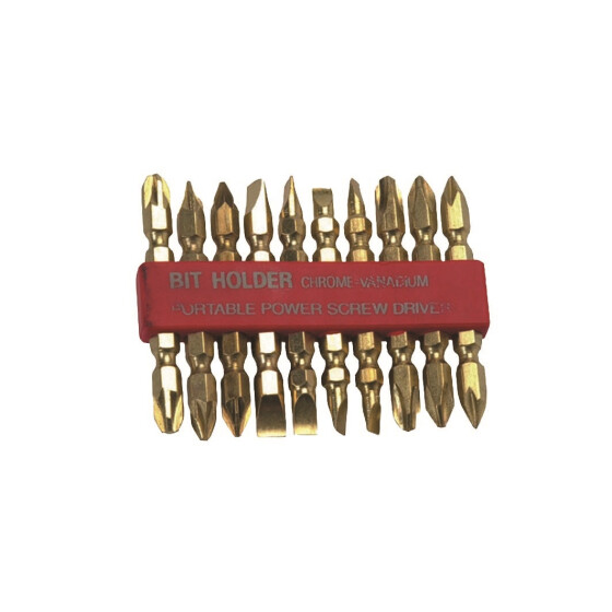 Bit Satz goldfarben 10x C.V. Schlitz 4,5,6,7mm PH 1,2 PZ 1,2 PZ3 2x Werkzeug Bitsatz ToolTech 10209