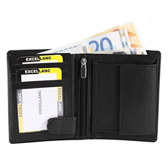 Herren Geldbörse Leder schwarz 9 x 11 cm Hochformat Gelschein- Kleingeld,- Kreditkarten- Ausweißfach