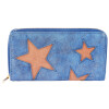 Damen Geldbörse Kunstleder 19 x 10 cm blau Sterne braun Reißverschluss