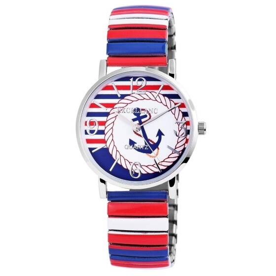 Excellanc 1700006-005 Damenuhr mit Metallzugband Anker weiß blau rot