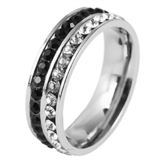 Damenring Fingerring Ring Edelstahl silberfarben Steinbesatz schwarz Ringgröße 62