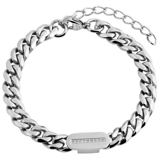 Armband Panzerkette Edelstahl silberfarbig 17+ 5 cm x 8 mm Steinbesatz Karabinerverschluss