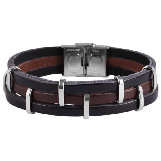Akzent Lederarmband dreireihig Edelstahlelemente braun