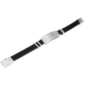 Lederbarmband schwarz Edelstahl Gravurplatte schwarz
