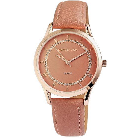 Excellanc 1900081-001 Analog Damenuhr Kunstlederband altrose