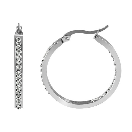 Edelstahl Creolen D= 25 mm silberfarben Steinchenbesatz Klappverschluss Akzent 5130065-025