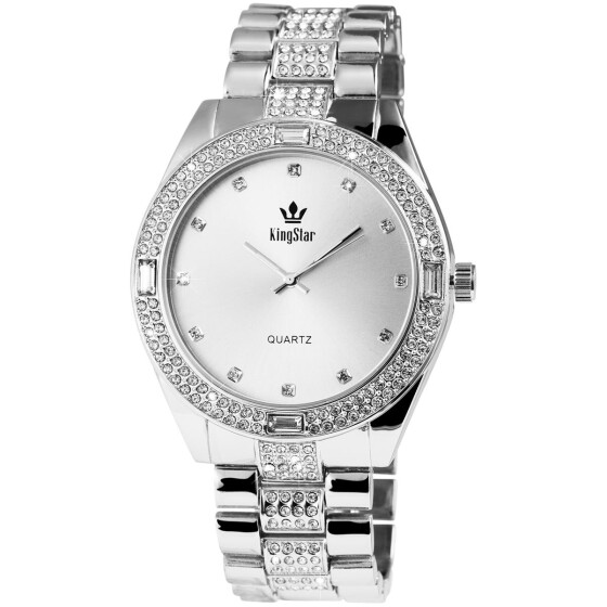 Unisexuhr Metallarmband silberfarben Analog Quartzwerk Steinbesatz King Star 1800058-003