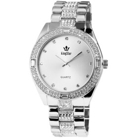 Unisexuhr Metallarmband silberfarben Analog Quartzwerk Steinbesatz King Star 1800058-003