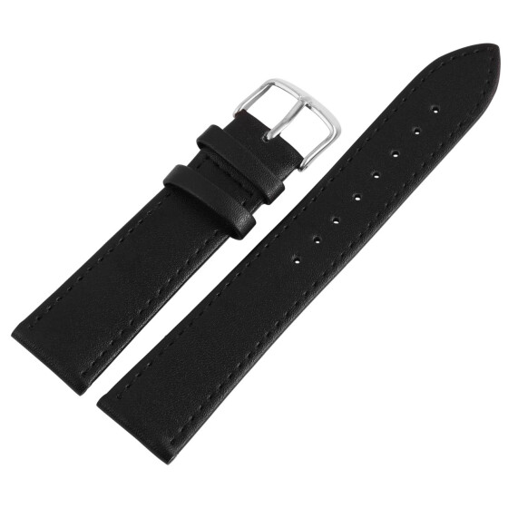 Basic Leder Armband Uhrenband schwarz glatt flach 16 mm Stegbreite