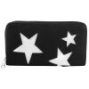 Damen Geldbörse Kunstleder 19 x 10 cm schwarz Sterne silber mit Glitzer