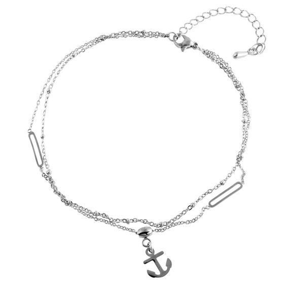 Edelstahl Fußkettchen Maritim 24cm + 5cm silberfarben Ankeranhänger
