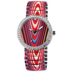 Damenuhr Edelstahl Zugband mehrfarbig Steinchenbesatz...