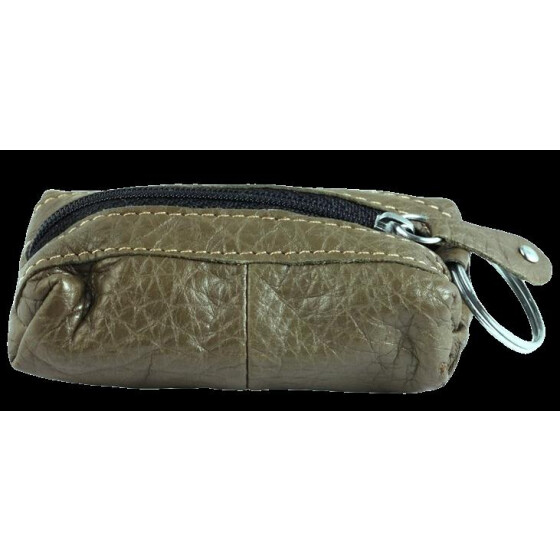 Schlüsselbeutel Leder 10 x 7 cm olivgrün 1 Fach  Reißverschluss