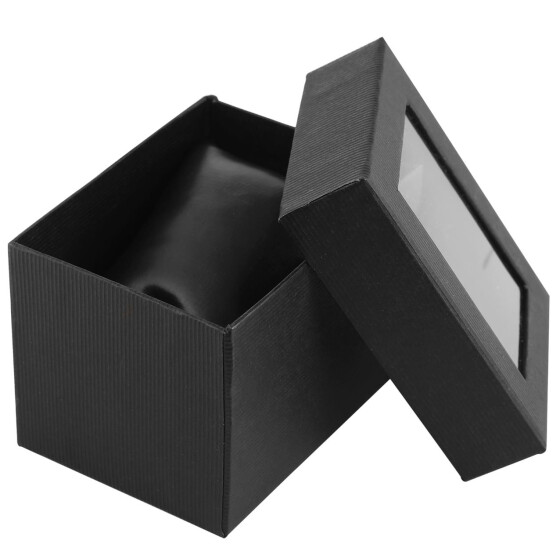 Uhrenbox aus Pappe mit Sichtfenster, 10 x 7,5 x 7 cm schwarz
