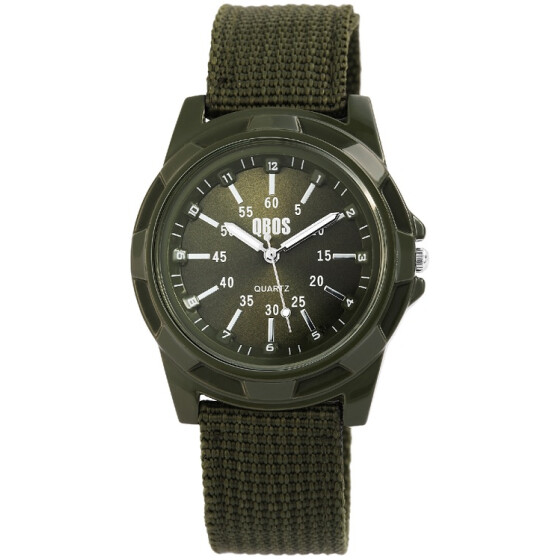 QBOS 2900078-001 Analog Herrenuhr mit grünem Textilarmband grünes Ziffernblatt