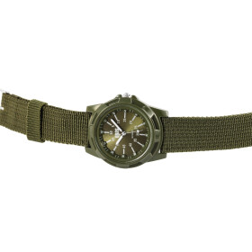 QBOS 2900078-001 Analog Herrenuhr mit grünem Textilarmband grünes Ziffernblatt