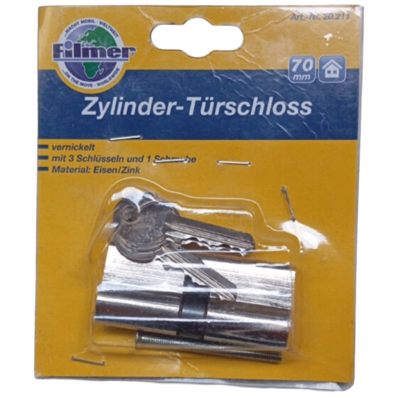 Tür Zylinder Schloss 70mm verzinkt 3 Schlüsseln Werkzeug Eisenwaren Schlösser Filmer 20211