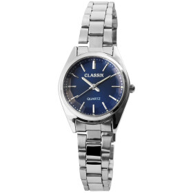 Edelstahl Damen Armbanduhr silberfarben blau ohne Ziffern...