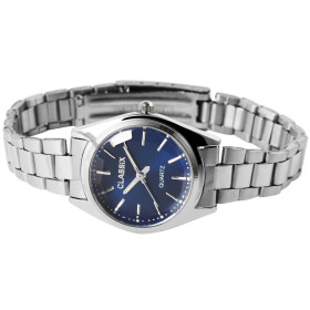 Edelstahl Damen Armbanduhr silberfarben blau ohne Ziffern...