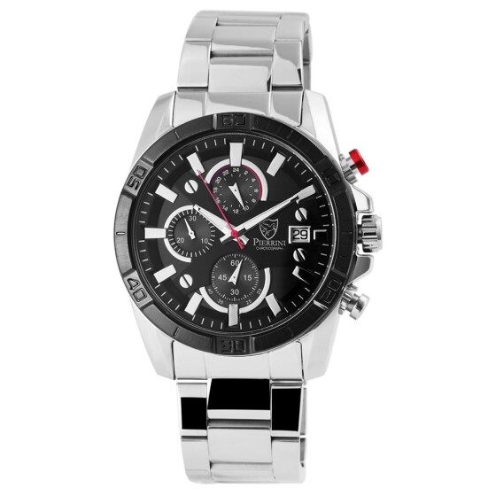 Herrenuhr Edelstahl Gliederarmband silberfarben Chronograph Ziffernblatt schwarz