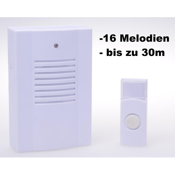 Drahtlose Funk Türklingel mit 16 Melodien, bis zu 30m Reichweite Haushalt Elektro Filmer 20888