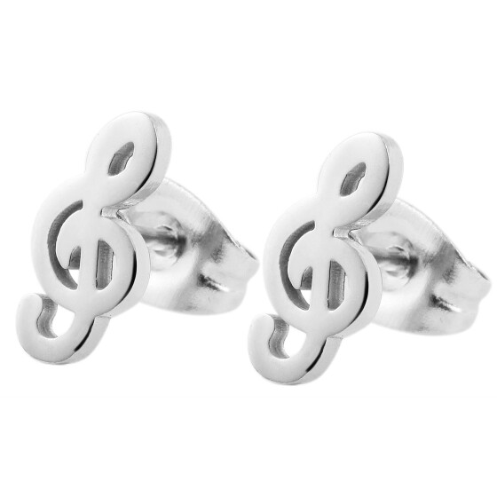 Edelstahl Ohrringe Ohrstecker Ohrschmuck Motiv Notenschlüssel silberfarbig Größe 1 cm