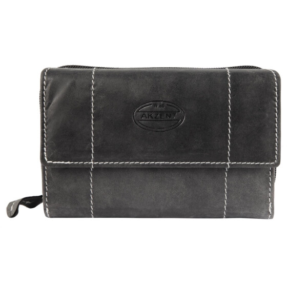Damen Geldbörse Akzent Leder Ziege schwarz  BIG 14 x 9 x 5 cm RFID-Schutz