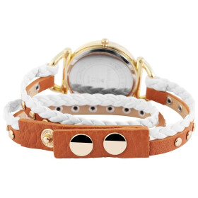 Excellanc 1900179-004 Analog Damenuhr mit Kunstleder-Wickelband braun