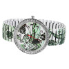 Damenuhr Armbanduhr Zugbanduhr grünweiß Blättermotiv Analog Steinbesatz