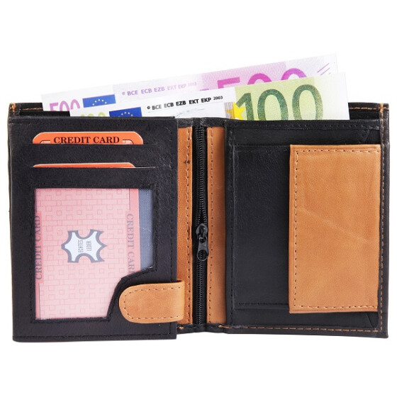 Unisex Geldbörse Leder schwarz/ hellbraun 10 x 12 x 3 cm Hochformat