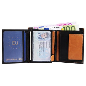 Unisex Geldbörse Leder schwarz/ hellbraun 10 x 12 x 3 cm Hochformat