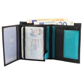Damen Geldbörse Leder schwarz/ türkis 10 x 12 x 3 cm Monopol Hochformat