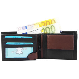 Damen Geldbörse Leder schwarz/ braun 12 x 9 x 3 cm Monopol Querformat