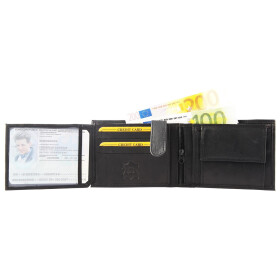 Herren Leder Geldbörse Querformat 12 x 9 cm schwarz...