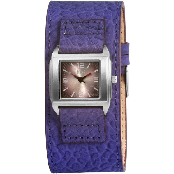 Analog Damenuhr lila Lederband Ziffernblatt eckig Quartzwerk Just