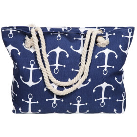 Stofftasche Strandtasche Motiv "Anker" blau / weiß