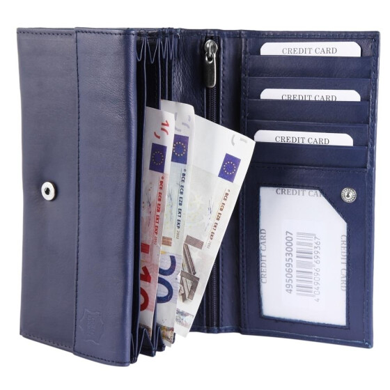 Damen Geldbörse dunkelblau Leder 17 x 10 cm Querformat Kleingeld-, Schein, Kreditkartenfach