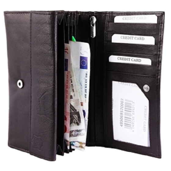 Damen Geldbörse Leder dunkelbraun 17,5 x 10 x 3,5 cm Querformat