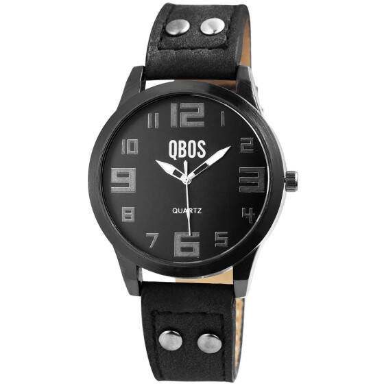 QBOS 1900201-001 Analog Damenuhr mit Kunstlederarmband schwarz