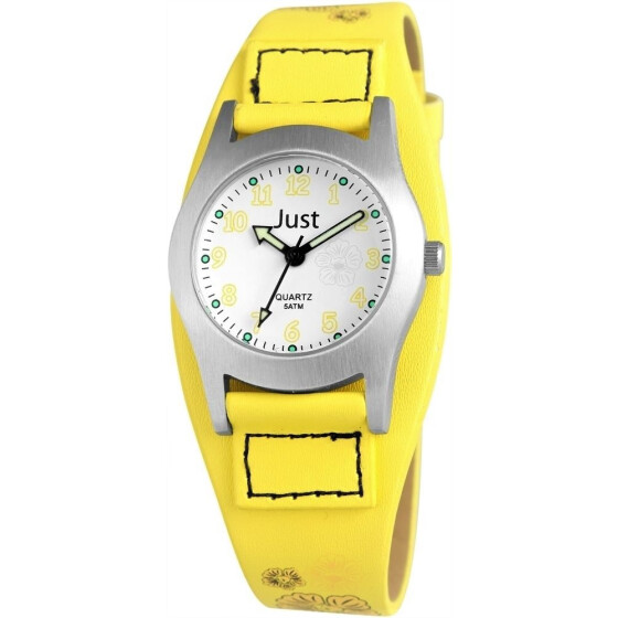 Just JU10157 Analog Kinderuhr mit Kunstlederband gelb Blumenmuster