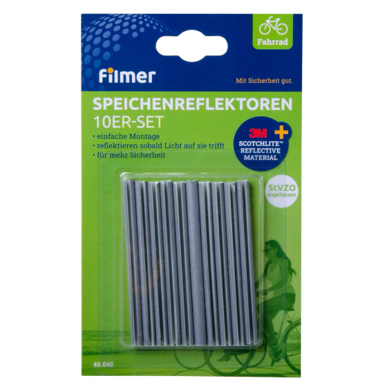 Fahrrad Speichenreflektoren silber 10er-Set Fahrradzubehör Beleuchtung Filmer 40045