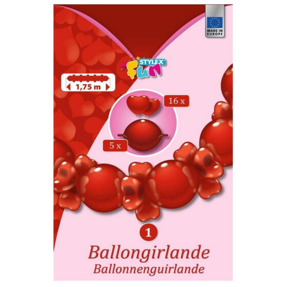 Stylex 14812 Ballongirlande Herzen - 1 Set aus 21 Luftballons - 1,75 m