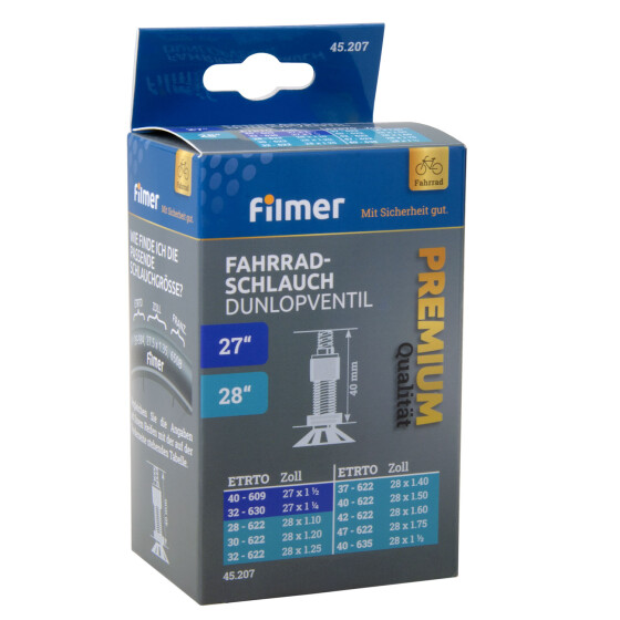 Fahrradschlauch 27-28" Dunlop Ventil Premium Schlauch 30/47-609/635 Fahrradzubehör Schläuche Filmer 45207