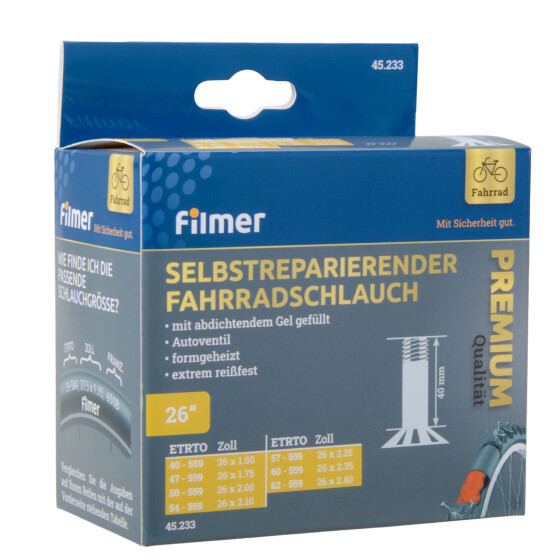 Fahrradschlauch Selbstreparierender Schlauch 26" Autoventil 40mm Fahrradzubehör Schläuche Filmer 45233