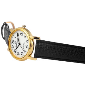 Analog Herrenuhr goldfarben Kunstlederarmband schwarz...