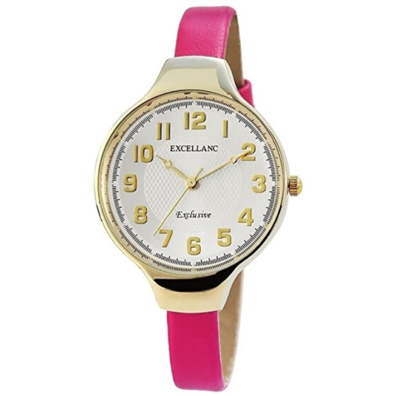 Damenuhr rosa Kunstlederband Analog Quartzwerk goldfarbene Ziffern