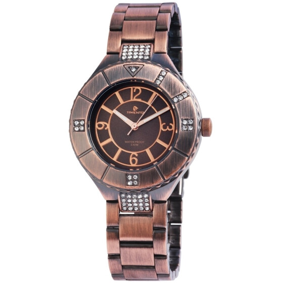 Analog Damenuhr Edelstahl Gliederarmband Kupferfarben Braun 5 ATM