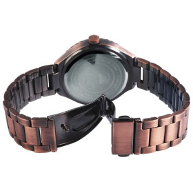 Analog Damenuhr Edelstahl Gliederarmband Kupferfarben Braun 5 ATM