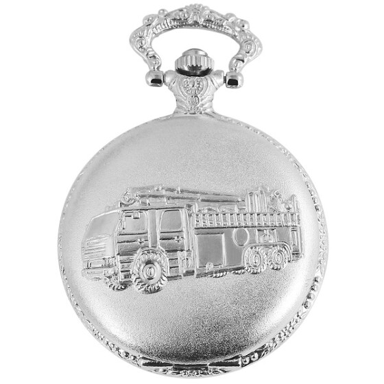 Taschenuhr Motiv Feuerwehrauto silberfarben Quartzwerk Analog Savonnette