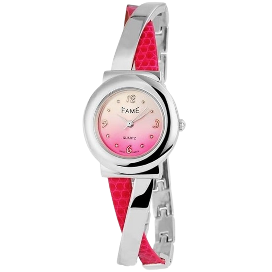 Analog Damenuhr Armbanduhr Edelstahl- / Kunstlederband silberfarben / rot Quartzwerk